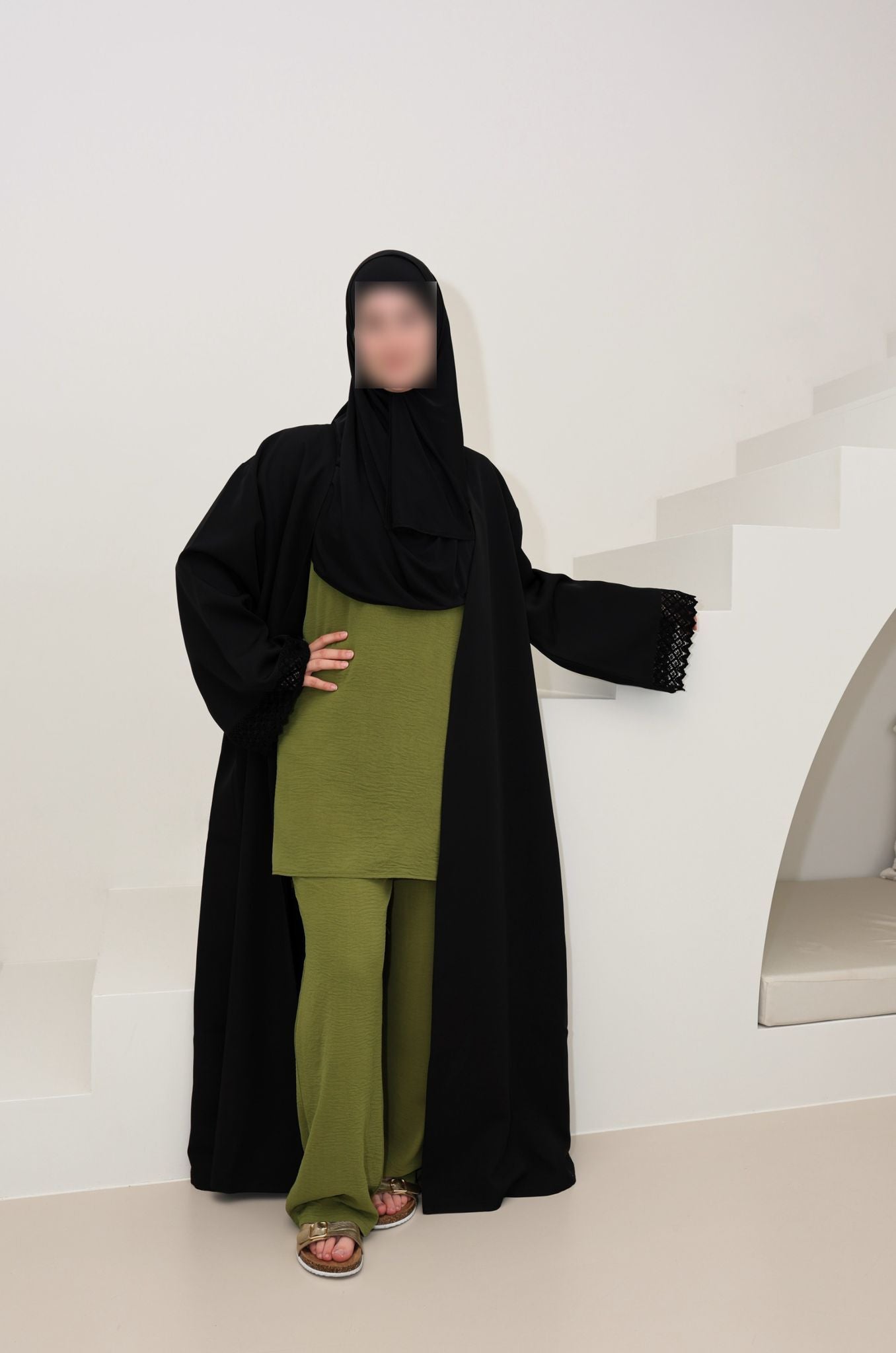 Luxe Abaya & Khimar Set – Black & Olive